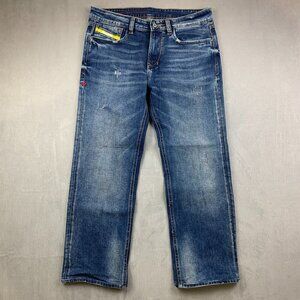 Diesel Mens Pants 32 Blue Distressed Jeans Shioner Regular Straight Italy 32x27